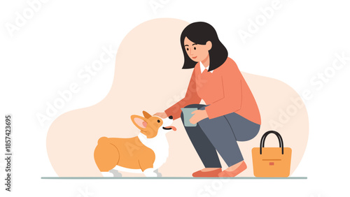 Woman grooming her dog in a relaxed home environment