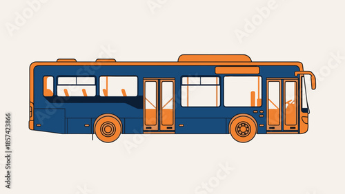 Blue City Bus Illustration Side View.