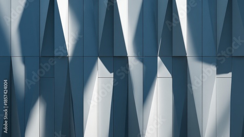 Contemporary building facade featuring abstract geometric angles and dramatic shadow play.