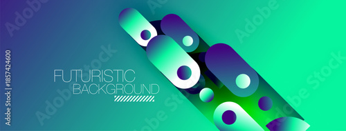 Abstract geometric shapes, vibrant turquoise gradient, modern design. Futuristic elements create dynamic visual experience.