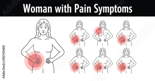 A comprehensive visual guide showcasing various pain symptoms in a womans body for diagnostic understanding