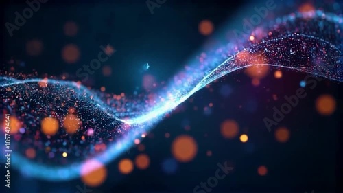 Abstract digital wave with glowing particles and vibrant colors.