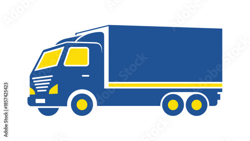 Blue Delivery Truck with Yellow Accents.