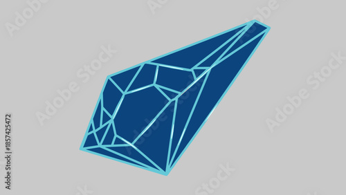 Blue Diamond Shape Geometric Faceted Object.