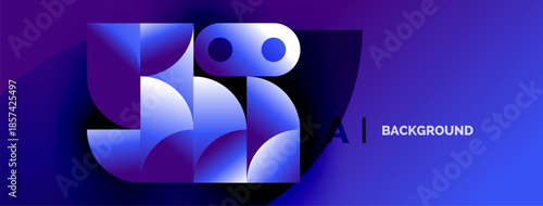 Abstract robotic owl head design. Blue gradients create futuristic, digital impression. Minimalist style, clean lines.