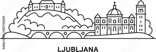 Ljubljana Slovenia city skyline outline vector architectural symbols