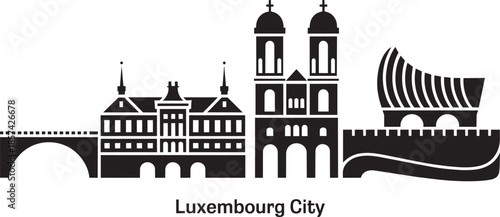Luxembourg city skyline silhouette black and white cityscape illustration