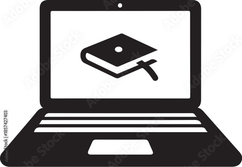 Online Education Graduation Icon on Laptop Screen Symbol