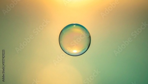 Single soap bubble on yellow-green gradient