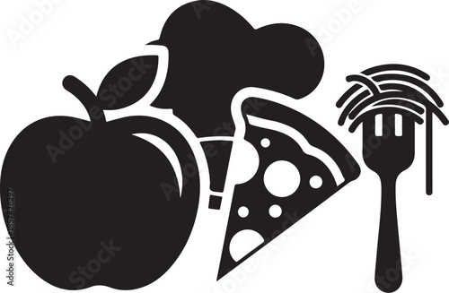 Healthy food icons with apple, mushroom, and pizza slice