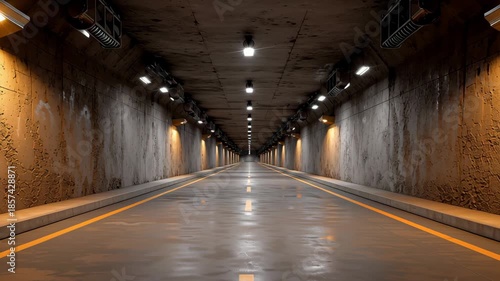 A long, dark tunnel with a yellow light at the end. The tunnel is empty and the light is on, creating a sense of emptiness and solitude