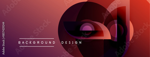 Abstract geometric shapes overlap. Gradient colorspurple, red, marooncreate dynamic visual effect. Text reads background design.