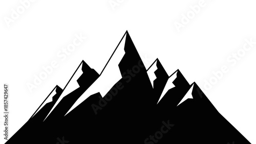 Vector illustration of a mountain landscape silhouette featuring a winter peak with snow and a sunset sky for nature travel design