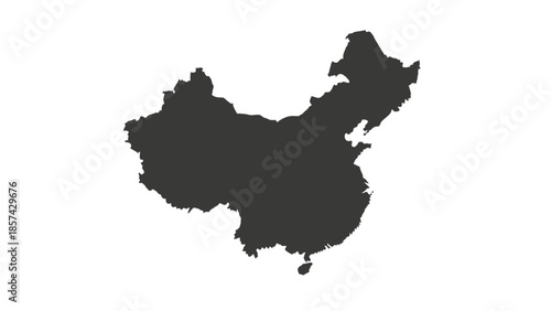 Isolated black vector silhouette illustration of the world geography featuring a detailed outline map of the Asian nations China and Japan with flags and borders on a white background