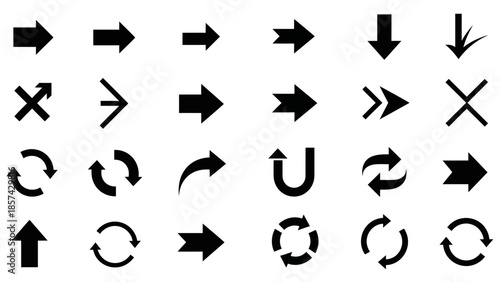 Set of black arrow icons and vector direction signs in a circle button design collection for web and internet interface pointer elements