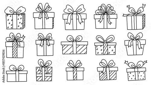 Set of colorful vector gift boxes with ribbons and bows for Christmas, birthday, and holiday celebration surprise presents