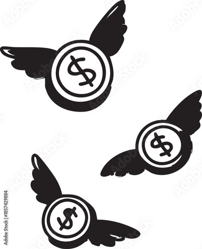 Flying money vector: coins with wings illustration for finance and investment concepts eps silhouette