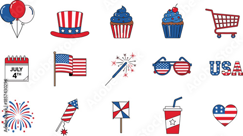 Collection of Patriotic Fourth of July with Red White and Blue Colors American flag