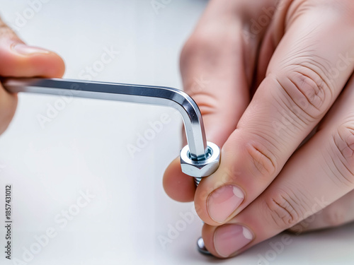 Hands Turning Allen Wrench on Metal Fastener