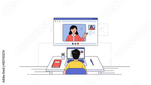 Dedicated student actively participating in a comprehensive online learning session, embracing remote education and virtual classroom experiences from the comfort of home