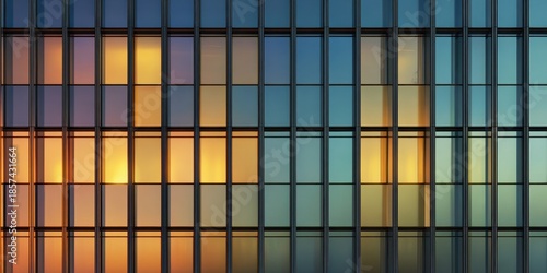 Geometric Grid Pattern of a Modern Glass Building Facade