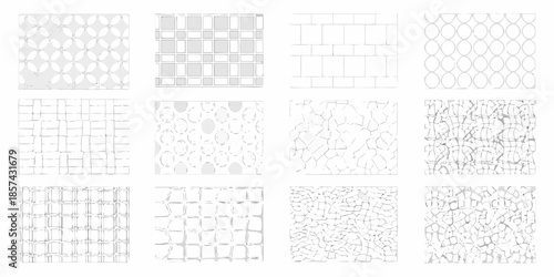 Assorted geometric patterns and textures displayed in a grid arrangement