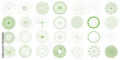 A collection of pale green circular patterns and floral inspired designs