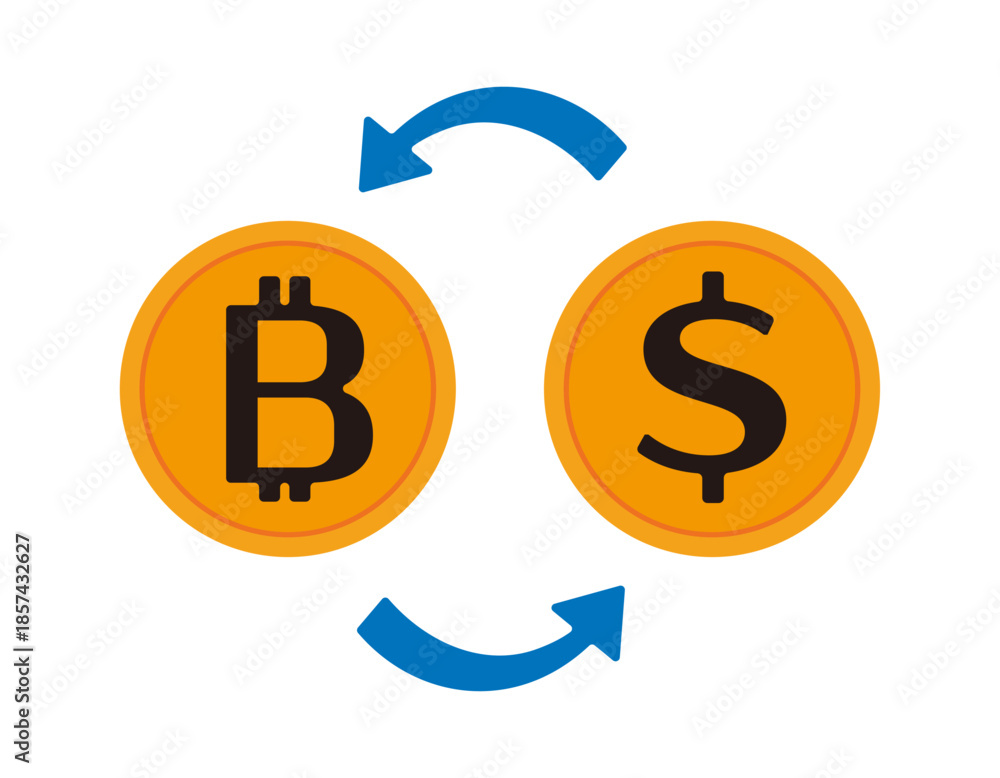 Fototapeta premium ドルとビットコインのイラスト 仮装通貨 お金