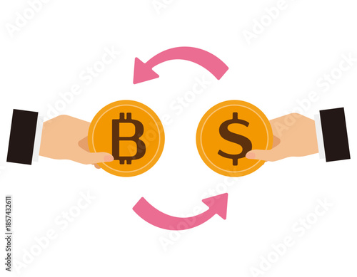 ドルとビットコインのイラスト　仮装通貨　お金