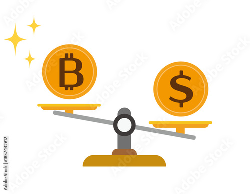 ドルとビットコインのイラスト　仮装通貨　お金