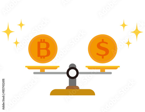 ドルとビットコインのイラスト　仮装通貨　お金