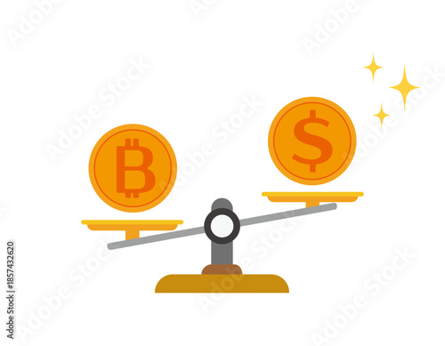 ドルとビットコインのイラスト　仮装通貨　お金