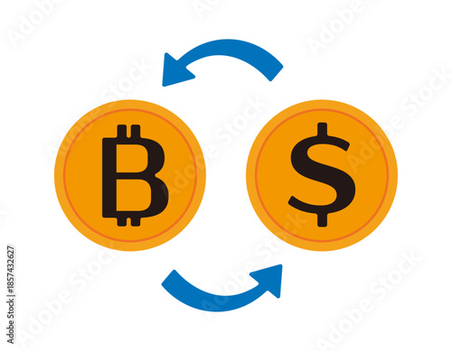 ドルとビットコインのイラスト　仮装通貨　お金