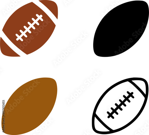 4 Icon illustration of American football, silhouette, transparent background