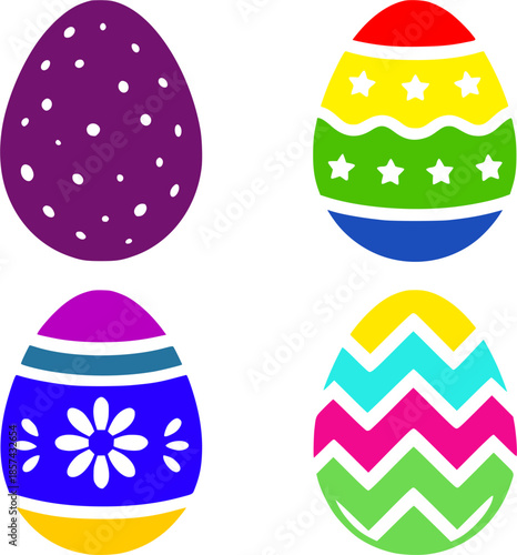 4 Easter egg illustration icons, silhouette, transparent background