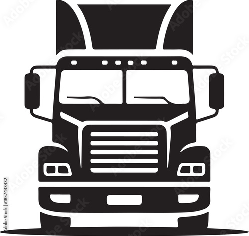 Front view black silhouette of a semi truck cab with headlights and grille lorry