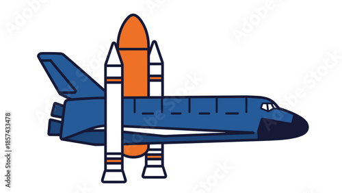 Blue Space Shuttle with Orange Rocket.