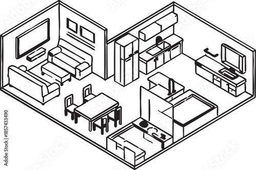 Vector floor plan: isometric apartment layout illustration eps silhouette