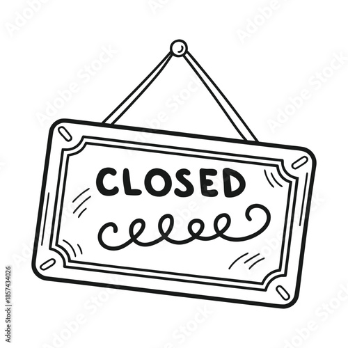 Black and white closed sign with hanging string 1
