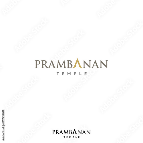 Prambanan Temple Wordmark Logo  -  Silhouette of Prambanan at letter A.