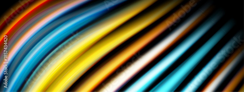 Abstract colorful lines create dynamic visual effect. Bright hues blend, forming sweeping curves, modern design.