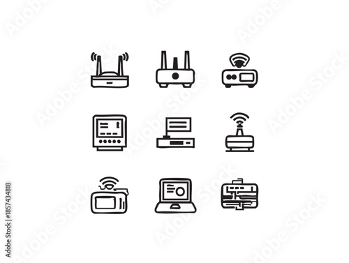 Router and network device icons vector set - wireless, modem, server eps silhouette