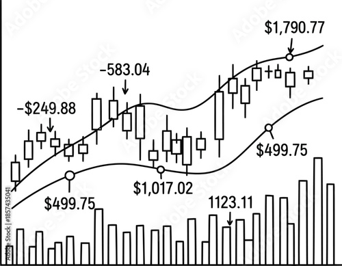 Stock market chart with candlestick pattern and moving averages financial trading investment