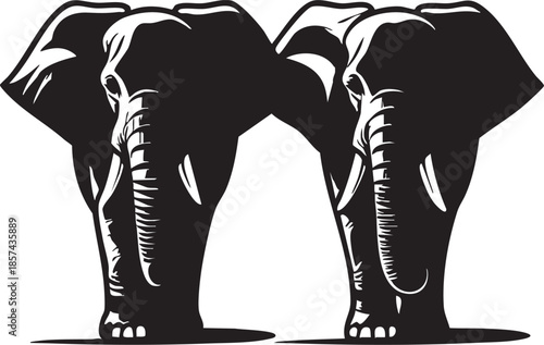 Black and white elephant vector illustration - wildlife animal graphic eps silhouette