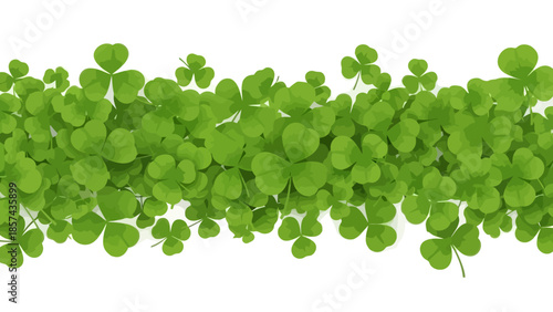 A horizontal banner of lush green shamrocks against a clean white background, symbolizing luck and St. Patrick's Day.