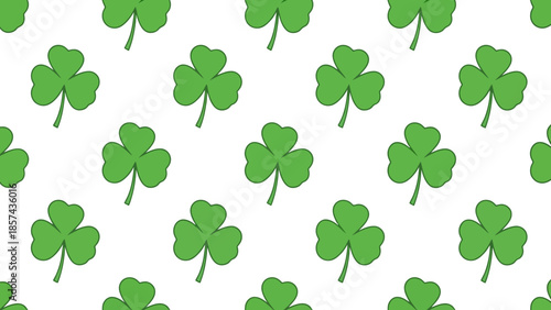 A seamless pattern of green shamrocks on a white background, symbolizing good luck and Ireland.