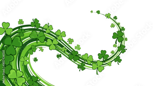 A vibrant green swirling design adorned with numerous shamrocks, evoking a festive St. Patrick's Day theme.
