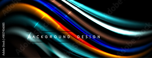 Abstract flowing lines create dynamic colorful background. Bright shades blend, forming elegant wave pattern. Modern design element.