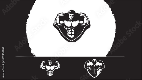 Gym fitness logo vector: bodybuilding, muscle, strong man design eps silhouette