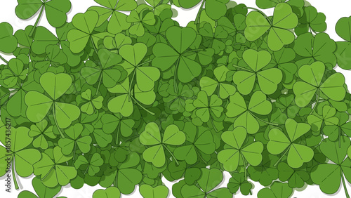 A dense collection of green shamrocks, symbols of Irish luck and St. Patrick's Day.